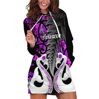 Personalised New Zealand Hoodie Dress Te Manaia Mangopare Maori And Fern Purple Style - Wonder Print Shop