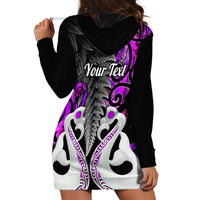 Personalised New Zealand Hoodie Dress Te Manaia Mangopare Maori And Fern Purple Style - Wonder Print Shop