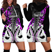 Personalised New Zealand Hoodie Dress Te Manaia Mangopare Maori And Fern Purple Style - Wonder Print Shop