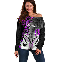 Personalised New Zealand Off Shoulder Sweater Te Manaia Mangopare Maori And Fern Purple Style - Wonder Print Shop