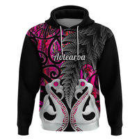 Custom New Zealand Hoodie Te Manaia Mangopare Maori And Fern Pink Style - Wonder Print Shop