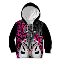 Personalised New Zealand Kid Hoodie Te Manaia Mangopare Maori And Fern Pink Style - Wonder Print Shop