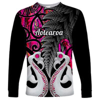 Personalised New Zealand Long Sleeve Shirt Te Manaia Mangopare Maori And Fern Pink Style - Wonder Print Shop