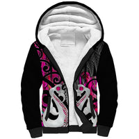 Personalised New Zealand Sherpa Hoodie Te Manaia Mangopare Maori And Fern Pink Style - Wonder Print Shop