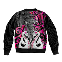 Personalised New Zealand Sleeve Zip Bomber Jacket Te Manaia Mangopare Maori And Fern Pink Style - Wonder Print Shop