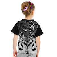 Personalised New Zealand Kid T Shirt Te Manaia Mangopare Maori And Fern Black Style - Wonder Print Shop
