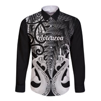 Personalised New Zealand Long Sleeve Button Shirt Te Manaia Mangopare Maori And Fern Black Style - Wonder Print Shop
