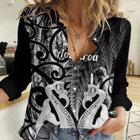 Personalised New Zealand Women Casual Shirt Te Manaia Mangopare Maori And Fern Black Style - Wonder Print Shop