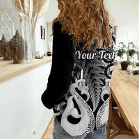 Personalised New Zealand Women Casual Shirt Te Manaia Mangopare Maori And Fern Black Style - Wonder Print Shop