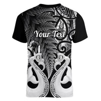 Personalised New Zealand Women V Neck T Shirt Te Manaia Mangopare Maori And Fern Black Style - Wonder Print Shop