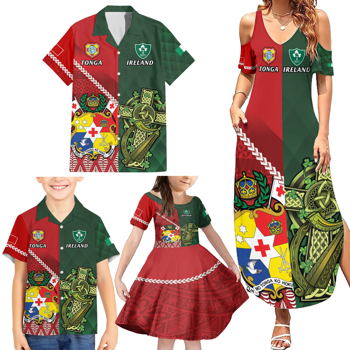 Custom Samoa And Ireland Rugby Family Matching Summer Maxi Dress and Hawaiian Shirt Ikale Tahi With Shamrocks