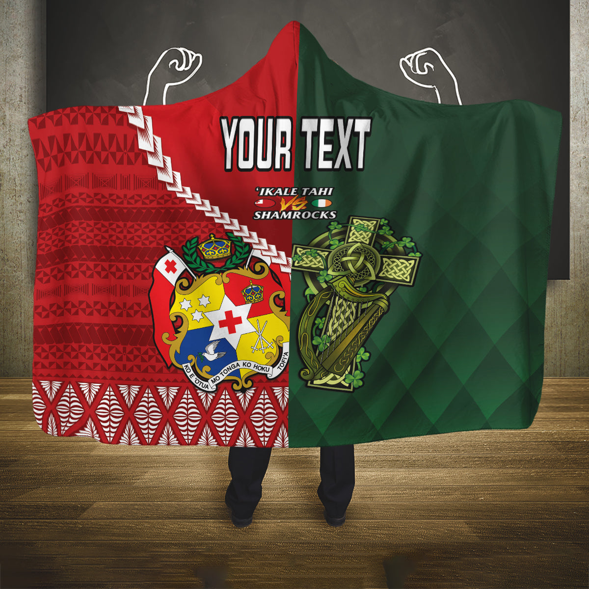 Custom Samoa And Ireland Rugby Hooded Blanket Ikale Tahi With Shamrocks