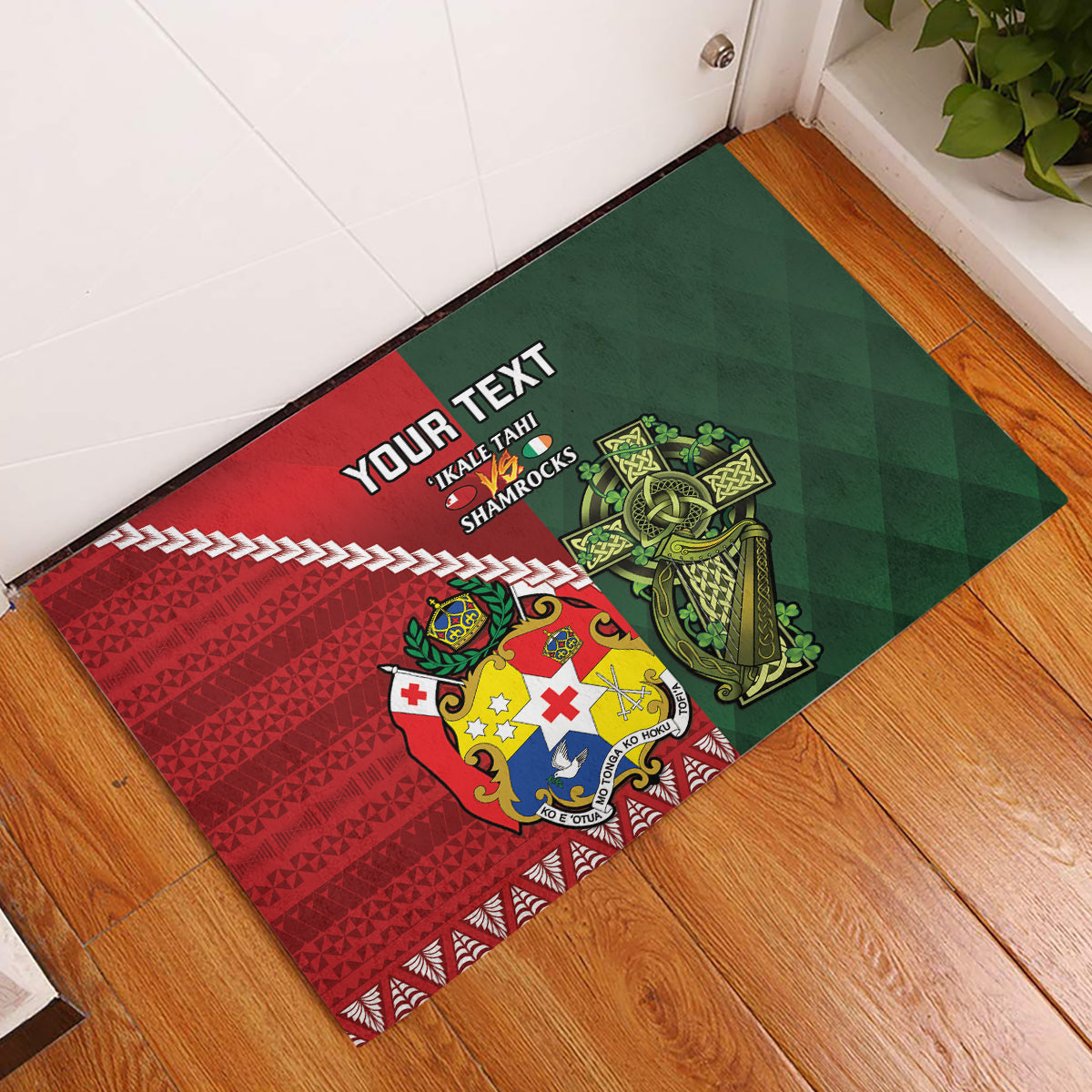 Custom Samoa And Ireland Rugby Rubber Doormat Ikale Tahi With Shamrocks