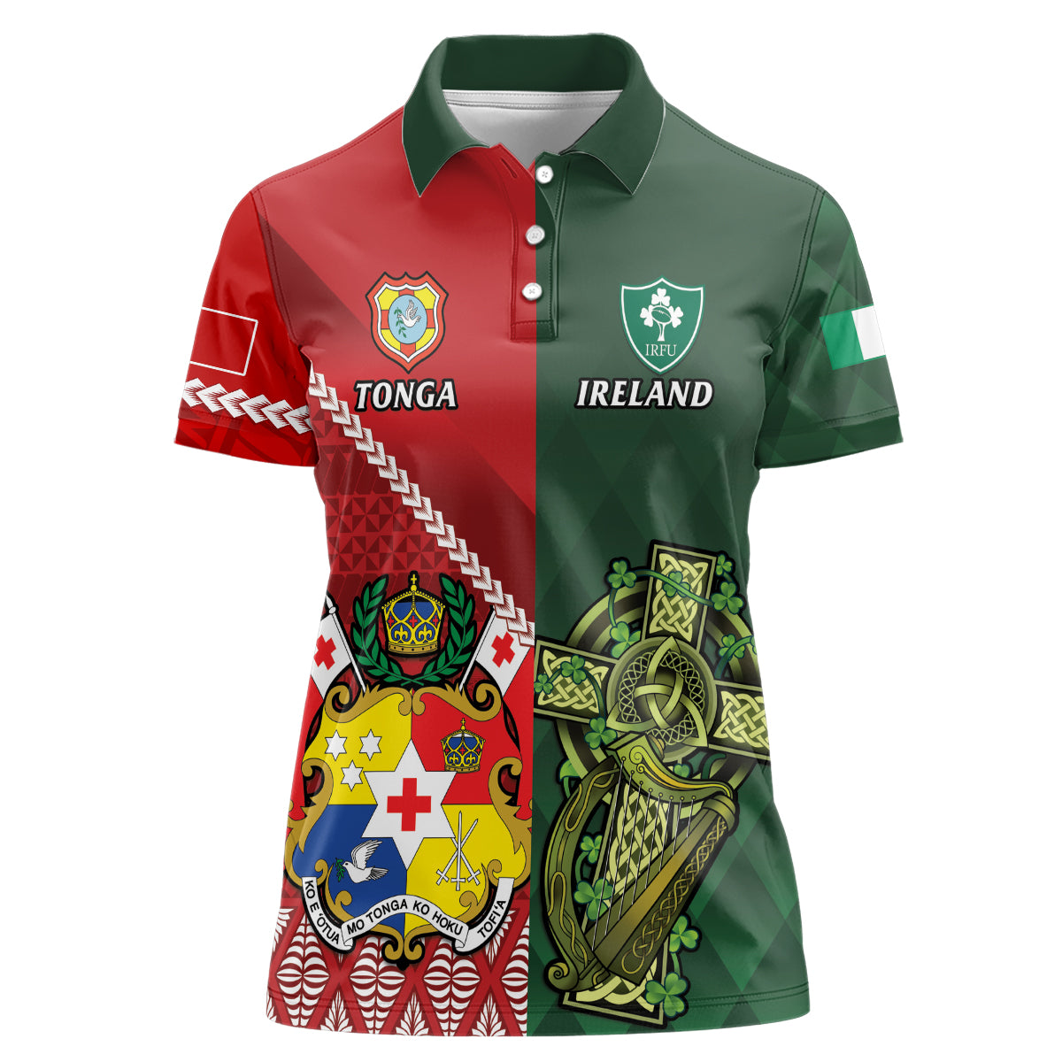 Custom Samoa And Ireland Rugby Women Polo Shirt Ikale Tahi With Shamrocks