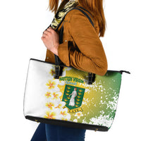 British Virgin Islands Day Leather Tote Bag Vigilate Plumeria Alba Coat Of Arms