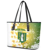 British Virgin Islands Day Leather Tote Bag Vigilate Plumeria Alba Coat Of Arms