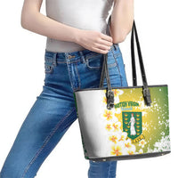 British Virgin Islands Day Leather Tote Bag Vigilate Plumeria Alba Coat Of Arms
