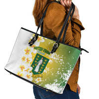 British Virgin Islands Day Leather Tote Bag Vigilate Plumeria Alba Coat Of Arms