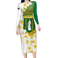 British Virgin Islands Day Personalised Long Sleeve Bodycon Dress Vigilate Plumeria Alba Coat Of Arms