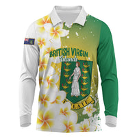 British Virgin Islands Day Personalised Long Sleeve Polo Shirt Vigilate Plumeria Alba Coat Of Arms