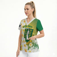 British Virgin Islands Day Personalised Scrub Top Vigilate Plumeria Alba Coat Of Arms