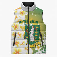 British Virgin Islands Day Personalised Sleeveless Puffer Jacket Vigilate Plumeria Alba Coat Of Arms