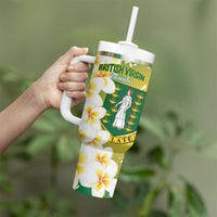 British Virgin Islands Day Personalised Tumbler With Handle Vigilate Plumeria Alba Coat Of Arms