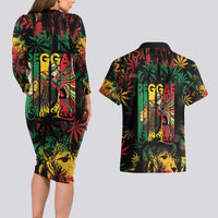 Jamaica Reggae Festival Couples Matching Long Sleeve Bodycon Dress and Hawaiian Shirt One Love Rastafari Culture - Wonder Print Shop