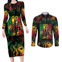 Jamaica Reggae Festival Couples Matching Long Sleeve Bodycon Dress and Long Sleeve Button Shirt One Love Rastafari Culture - Wonder Print Shop
