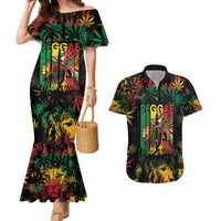 Jamaica Reggae Festival Couples Matching Mermaid Dress and Hawaiian Shirt One Love Rastafari Culture - Wonder Print Shop