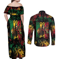 Jamaica Reggae Festival Couples Matching Off Shoulder Maxi Dress and Long Sleeve Button Shirt One Love Rastafari Culture - Wonder Print Shop