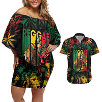 Jamaica Reggae Festival Couples Matching Off Shoulder Short Dress and Hawaiian Shirt One Love Rastafari Culture - Wonder Print Shop