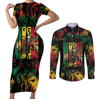 Jamaica Reggae Festival Couples Matching Short Sleeve Bodycon Dress and Long Sleeve Button Shirt One Love Rastafari Culture - Wonder Print Shop