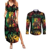 Jamaica Reggae Festival Couples Matching Summer Maxi Dress and Long Sleeve Button Shirt One Love Rastafari Culture - Wonder Print Shop