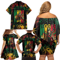 Jamaica Reggae Festival Family Matching Off Shoulder Short Dress and Hawaiian Shirt One Love Rastafari Culture - Wonder Print Shop