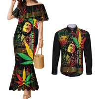 King Of Reggae Legend Bob Couples Matching Mermaid Dress and Long Sleeve Button Shirt Rasta Cannabis - Wonder Print Shop