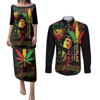 King Of Reggae Legend Bob Couples Matching Puletasi and Long Sleeve Button Shirt Rasta Cannabis - Wonder Print Shop