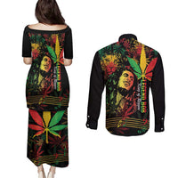 King Of Reggae Legend Bob Couples Matching Puletasi and Long Sleeve Button Shirt Rasta Cannabis - Wonder Print Shop