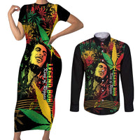 King Of Reggae Legend Bob Couples Matching Short Sleeve Bodycon Dress and Long Sleeve Button Shirt Rasta Cannabis - Wonder Print Shop