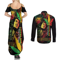 King Of Reggae Legend Bob Couples Matching Summer Maxi Dress and Long Sleeve Button Shirt Rasta Cannabis - Wonder Print Shop