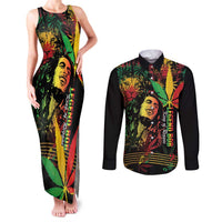 King Of Reggae Legend Bob Couples Matching Tank Maxi Dress and Long Sleeve Button Shirt Rasta Cannabis - Wonder Print Shop