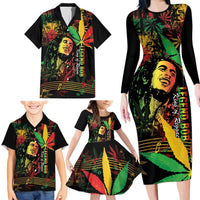 King Of Reggae Legend Bob Family Matching Long Sleeve Bodycon Dress and Hawaiian Shirt Rasta Cannabis - Wonder Print Shop