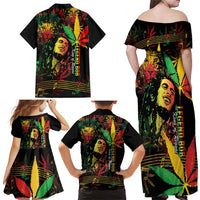 King Of Reggae Legend Bob Family Matching Off Shoulder Maxi Dress and Hawaiian Shirt Rasta Cannabis - Wonder Print Shop