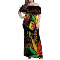 King Of Reggae Legend Bob Family Matching Off Shoulder Maxi Dress and Hawaiian Shirt Rasta Cannabis - Wonder Print Shop