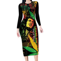 King Of Reggae Legend Bob Long Sleeve Bodycon Dress Rasta Cannabis - Wonder Print Shop