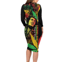 King Of Reggae Legend Bob Long Sleeve Bodycon Dress Rasta Cannabis - Wonder Print Shop