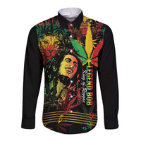 King Of Reggae Legend Bob Long Sleeve Button Shirt Rasta Cannabis - Wonder Print Shop