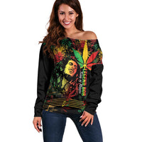 King Of Reggae Legend Bob Off Shoulder Sweater Rasta Cannabis - Wonder Print Shop