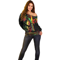 King Of Reggae Legend Bob Off Shoulder Sweater Rasta Cannabis - Wonder Print Shop
