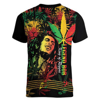 King Of Reggae Legend Bob Women V-Neck T-Shirt Rasta Cannabis - Wonder Print Shop